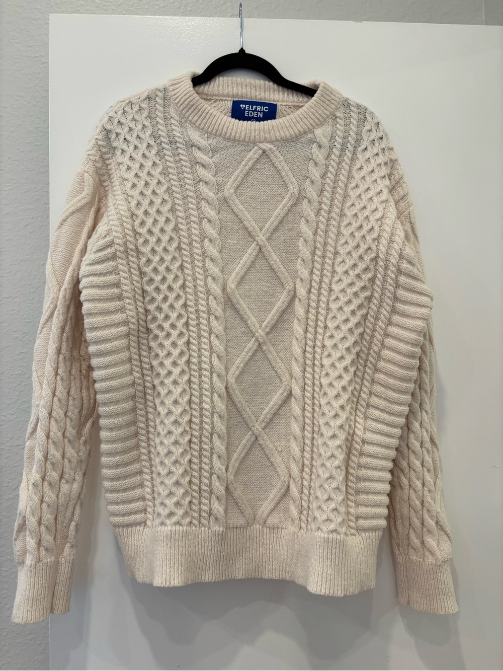 cozy vintage- inspired Aelfric Eden Cream Classic Cable Knit Crewneck Sweater XL